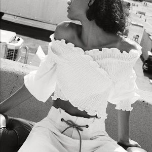 Zara Cropped Top with Elastic Detail - White XS